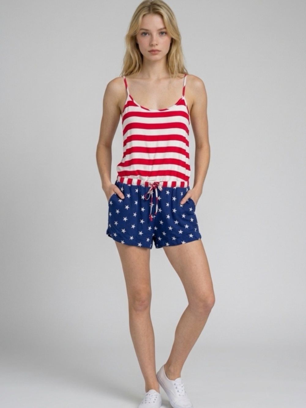 Tipsy Elves Patriotic Printed Romper Womens Small 4th of July USA Festival Rodeo
